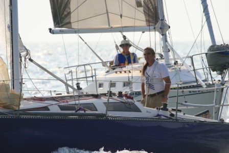 John Ollila crosses behind Walt Norris before the start.